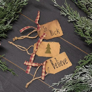 3 Set Believe St Nick & Christmas Tree Tag Ornaments - The Fox Decor
